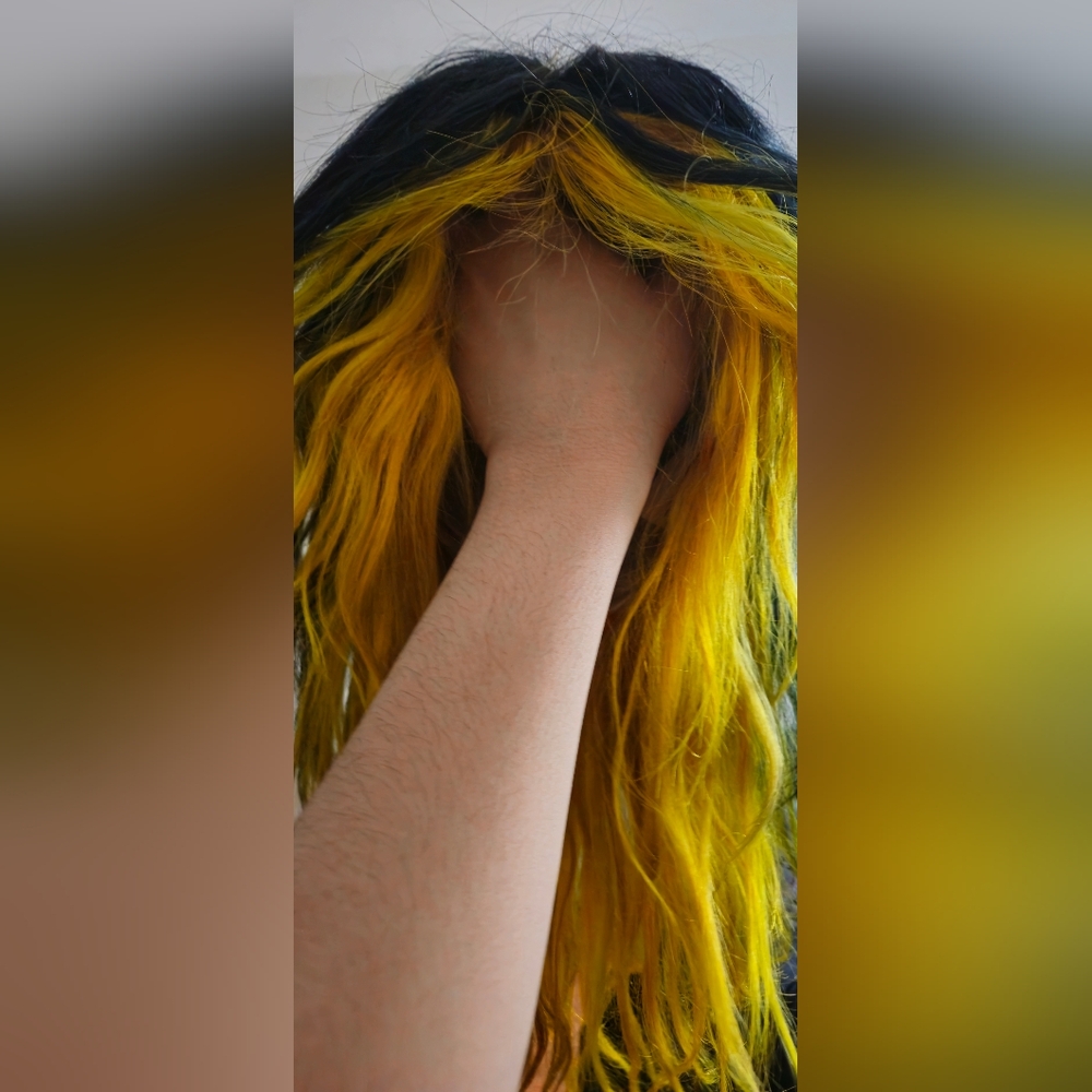 Black And Yellow Human Hair Wig 18in